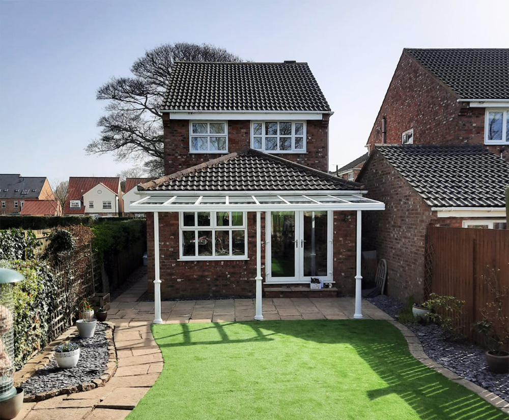 An Attractive veranda installation at a detached North Yorkshire Home Garden, installed by our Trade Partner Alfresco Canopies
