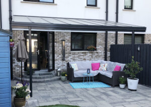 Stunning Veranda Installation featuring inset standing legs for robust design in Northern Ireland, installed by our Trade Partner Getty Glass