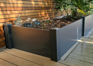 Aluminium fencing planters, in Bearsted, Kent garden.