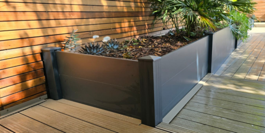 Aluminium fencing planters, in Bearsted, Kent garden.